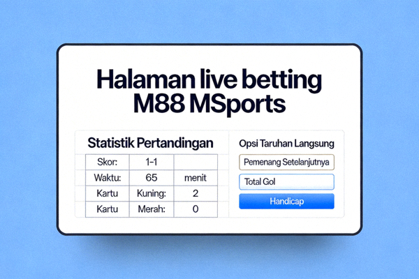 Halaman live betting M88 MSports dengan statistik pertandingan dan opsi taruhan langsung